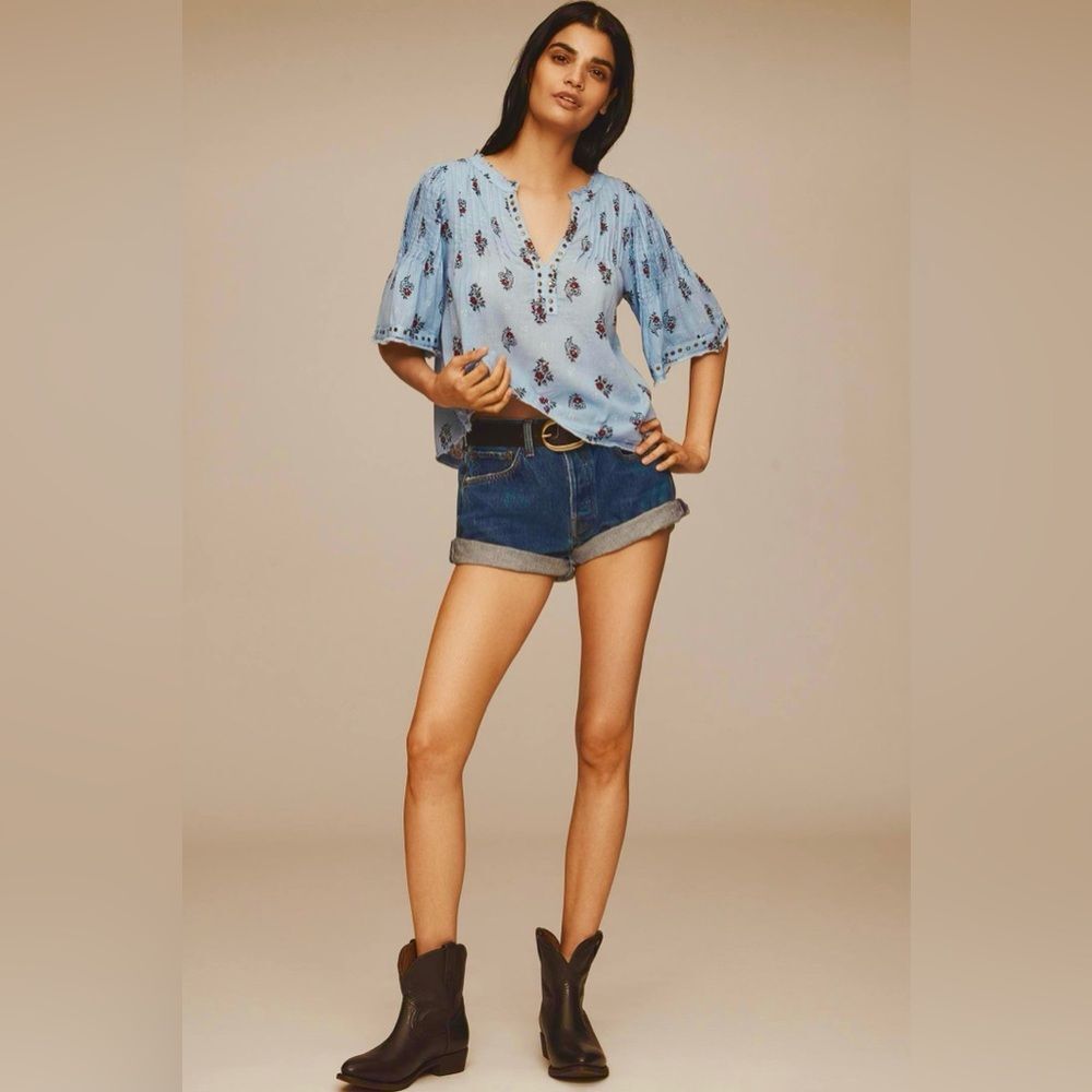 By Anthropologie Pintuck Short-Sleeve Swing Top L NWOT
